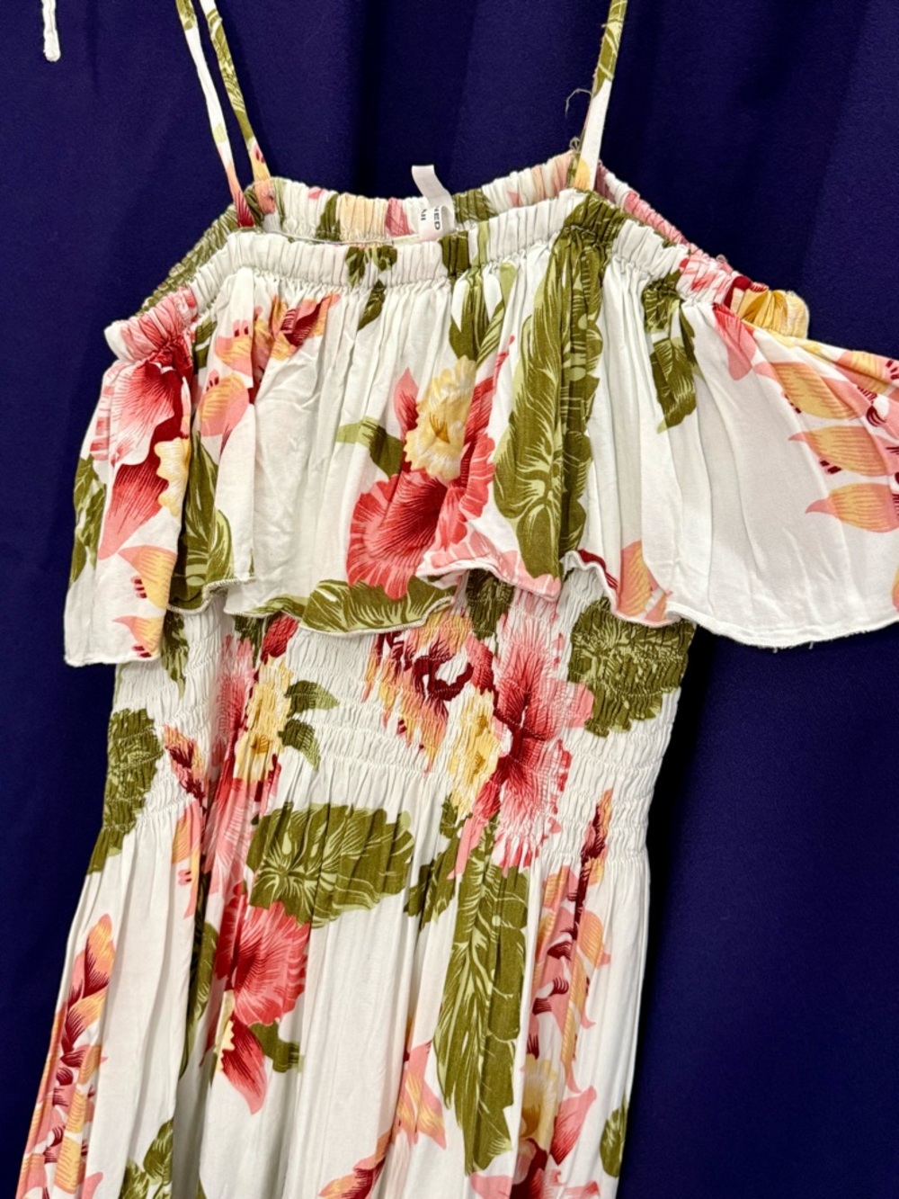 VTG Y2K Handmade Hawaii Mini Off Shoulder Dress Rayon Floral Boho Resort OS EUC - Picture 13 of 13